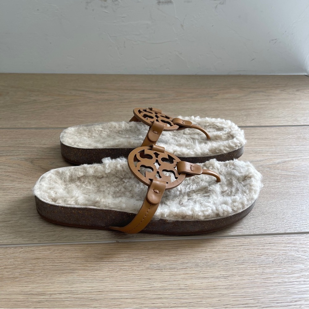 Tory Burch Miller Brown Thong  Cloud Sandals Shearling Lined Size 8 New - Picture 5 of 8